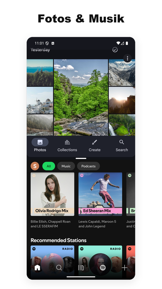 Zwei Apps im Splitscreen – Fotos und Spotify