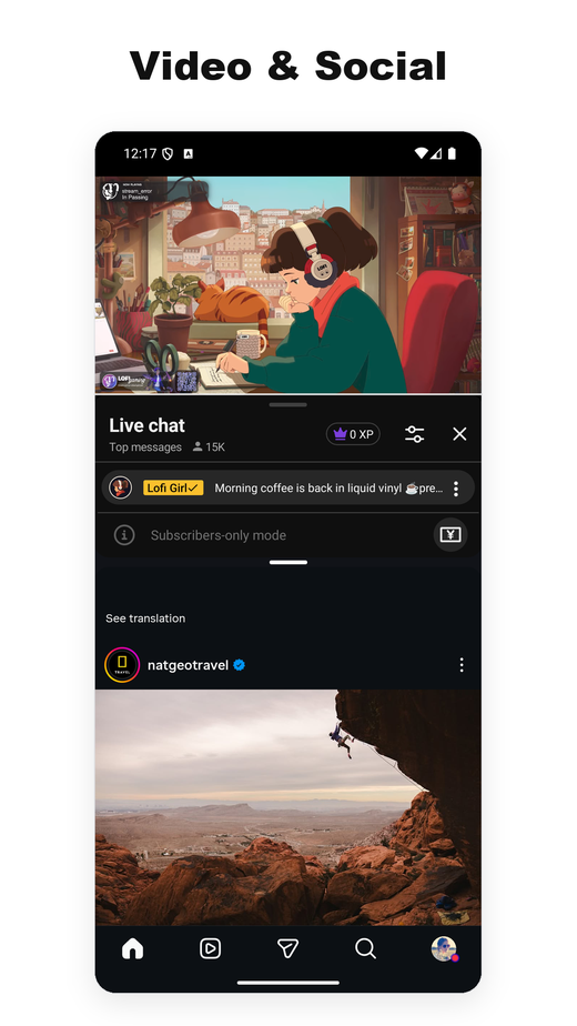 Two apps in split screen — YouTube and Instagram