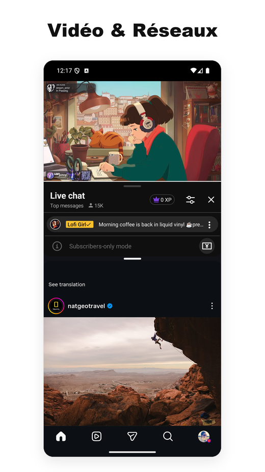 Deux applis en écran partagé — YouTube et Instagram