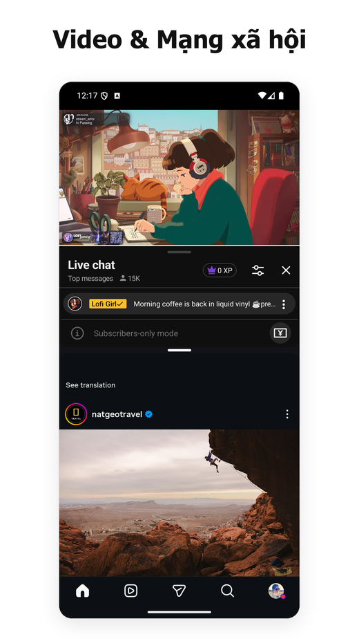 Hai ứng dụng ở chế độ chia đôi màn hình — YouTube và Instagram